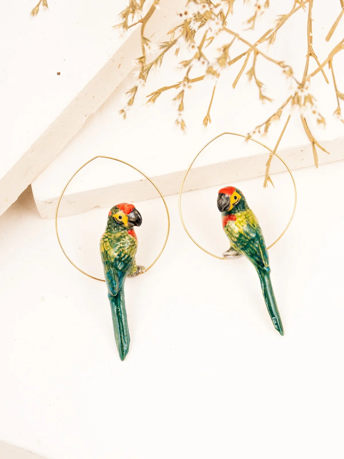 Grandes créoles perroquet vert - Image 3