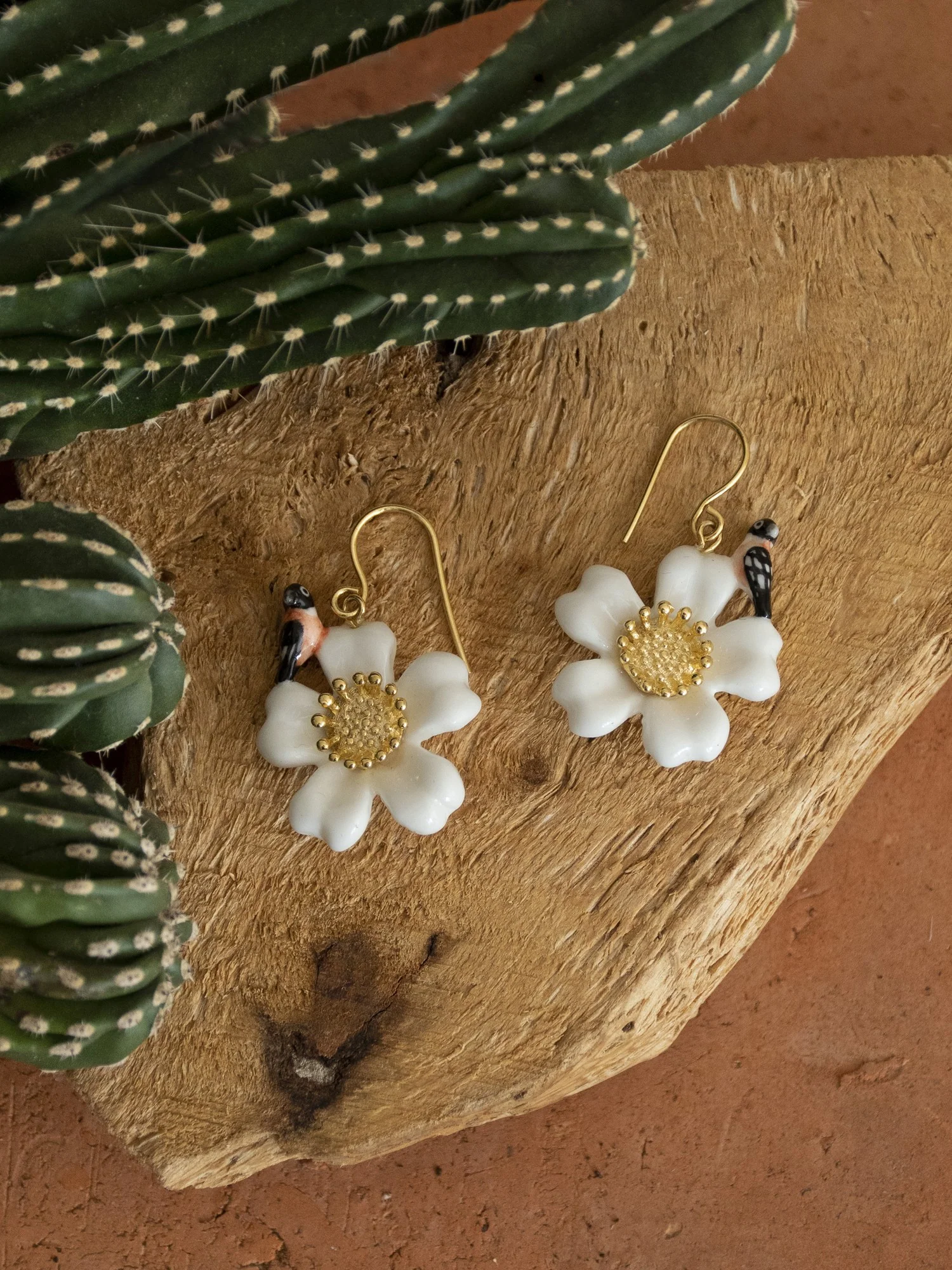 Boucles d'oreilles oiseau et fleur - Image 3