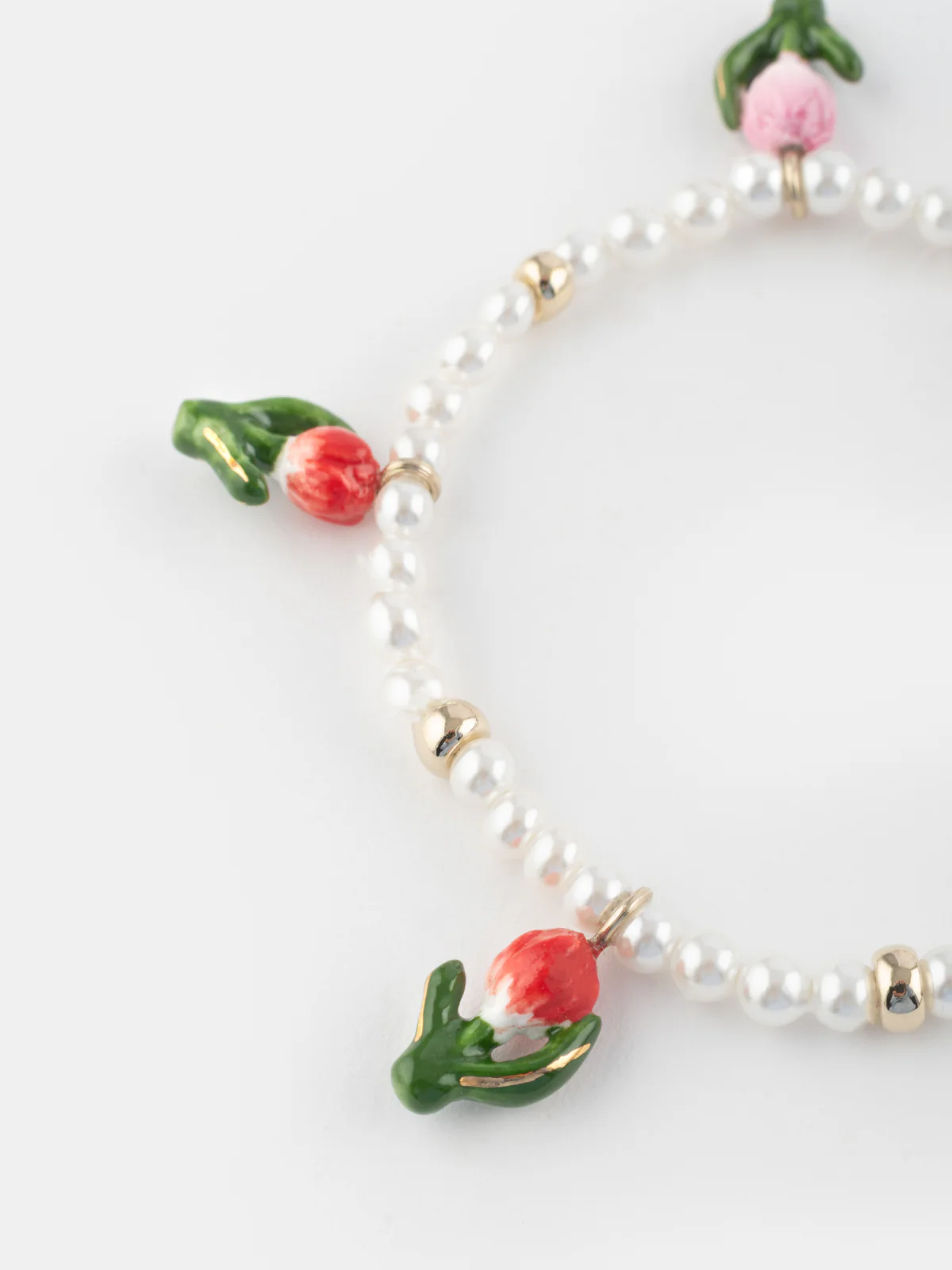 Bracelet Tulipes et perles blanches - Image 4