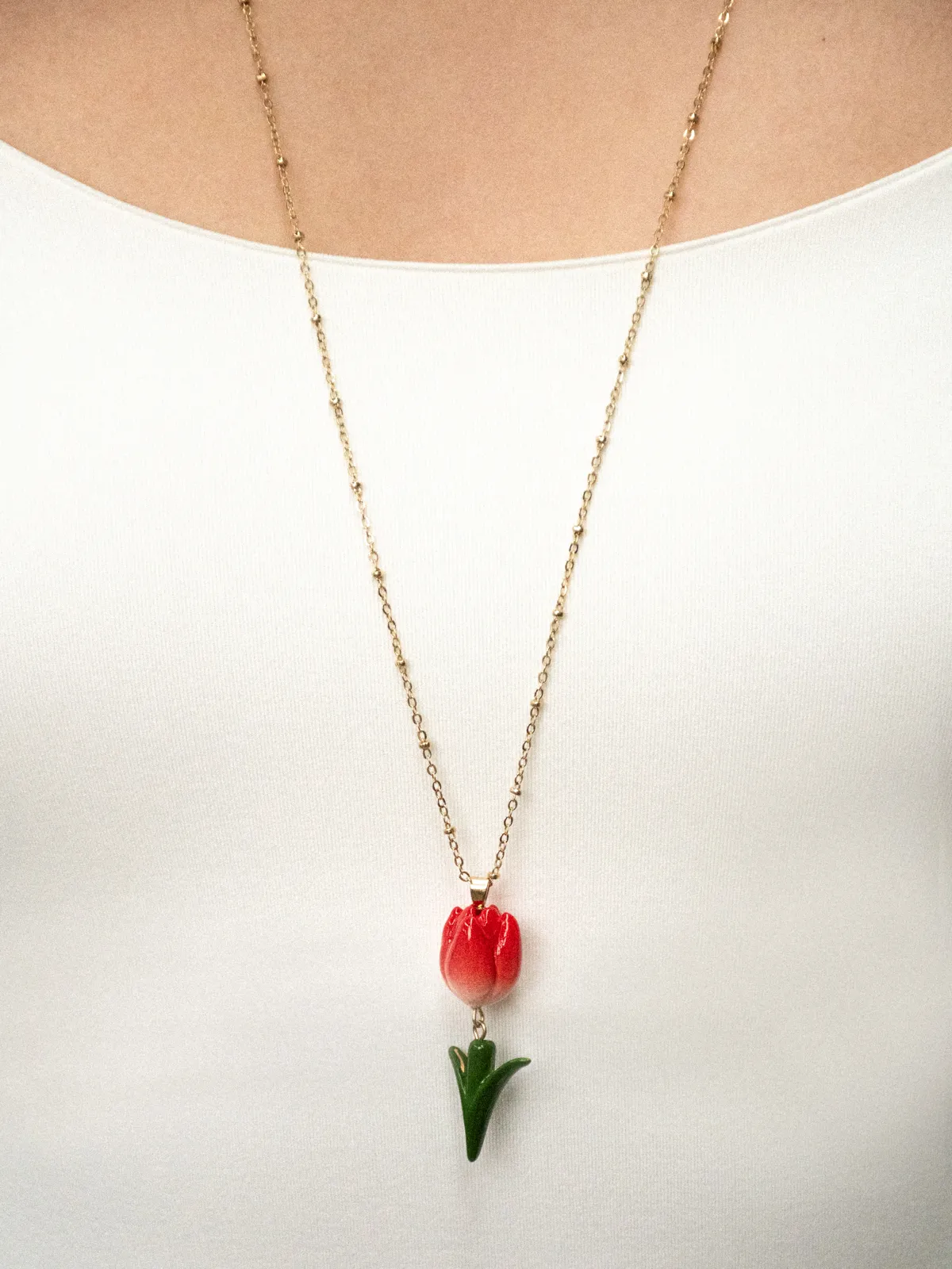 Long collier Tulipe rouge - Image 4