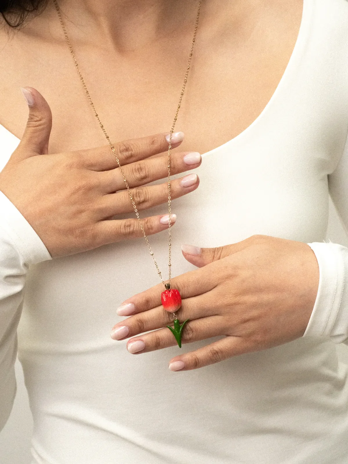 Long collier Tulipe rouge - Image 5